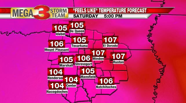 Heat Index Forecast for Saturday